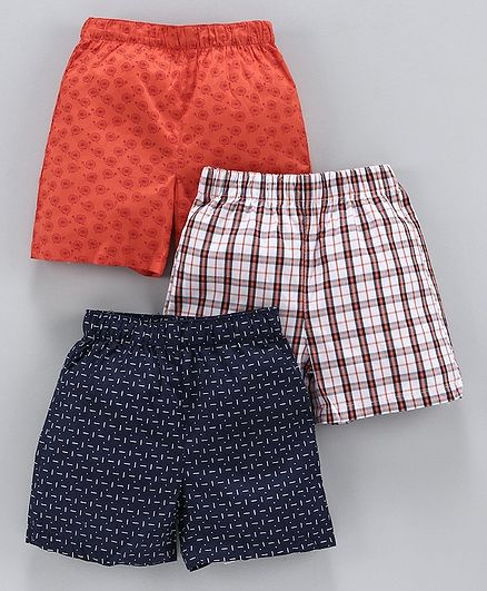 Babyhug Cotton Woven Boxer Set of 3 Printed & Checked - Mutlicolor