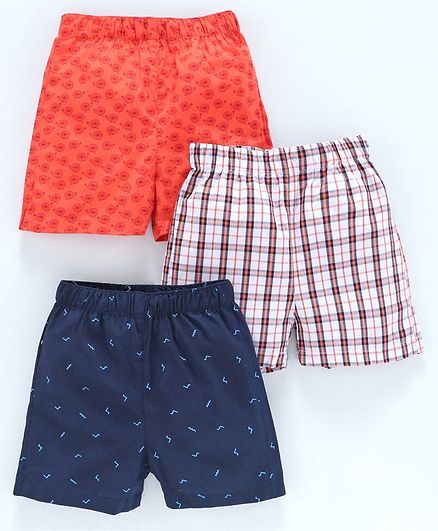 Babyhug Cotton Woven Printed Boxer Set of 3 - Navy Peach White