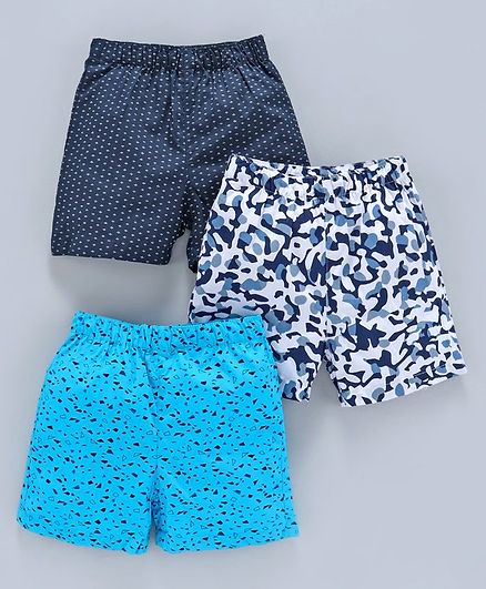 Babyhug Cotton Woven Printed Boxer Set of 3 - Blue White