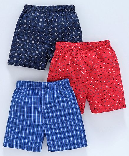 Babyhug Cotton Woven Printed Boxer Set of 3 - Blue Red