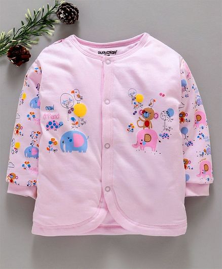 Cucumber Full Sleeves Vest Multi Print - Light Pink
