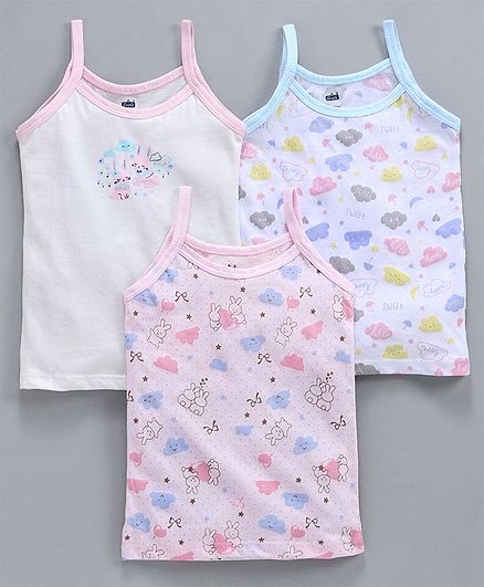 Simply Singlet Slips Pack of 3 Bunny & Cloud Print - White Pink