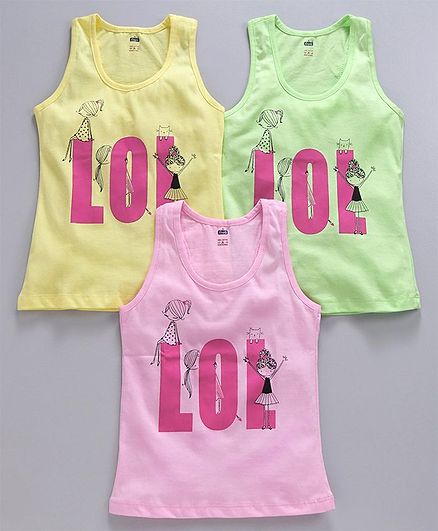 Simply Sleeveless Slips LOL Print Pack of 3 - Yellow Green Pink