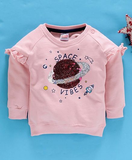 Babyhug Full Sleeves Sweatshirt Space Vibes Print - Pink