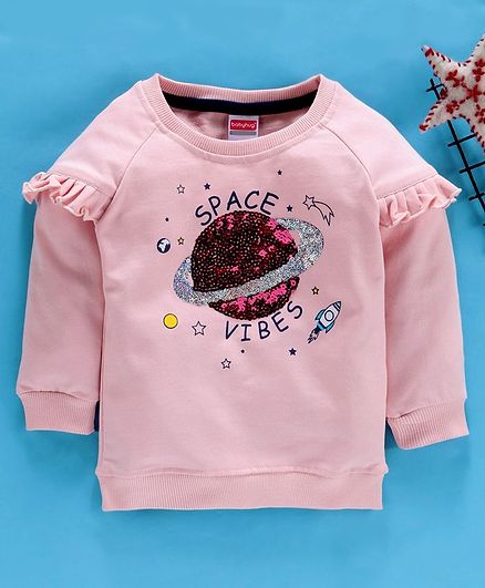 Babyhug Full Sleeves Sweatshirt Space Vibes Print - Pink