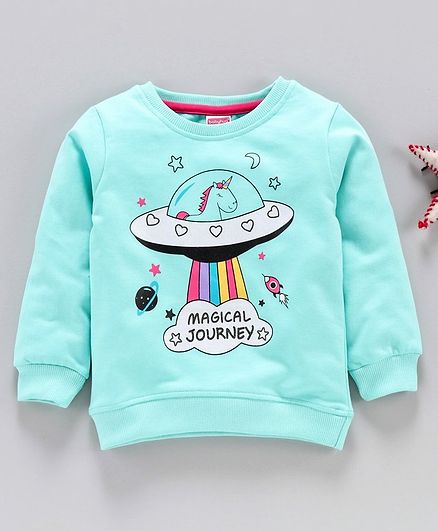 Babyhug Full Sleeves Sweatshirt Magical Journey Print - Mint Green