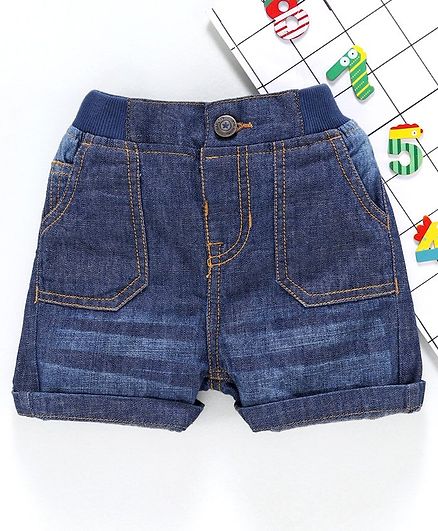 Babyhug Mid Thigh Denim Shorts - Dark Blue