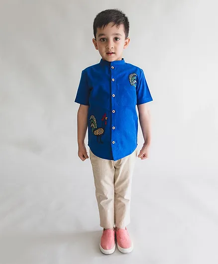 Tiber Taber Half Sleeve Embroidered Shirt - Blue