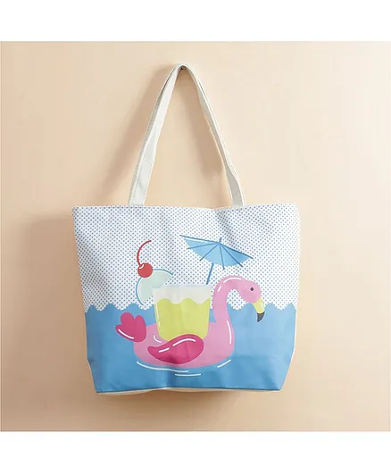 Quirky Monkey Tote Bag Flamingo Print - Blue
