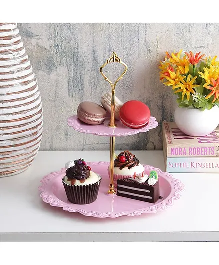 A Vintage Affair Two Tier Metal Cake Stand - Pink