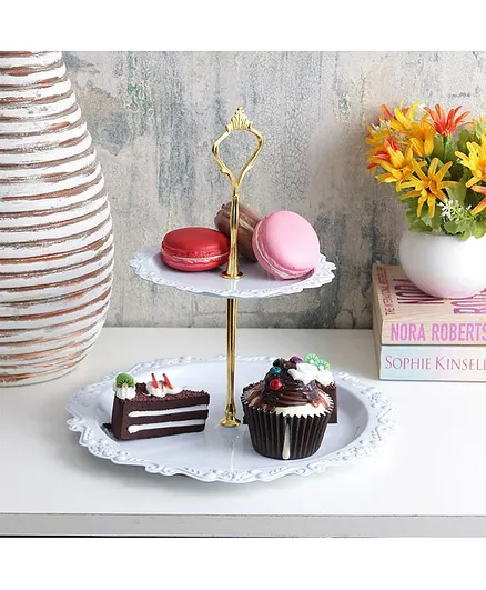 A Vintage Affair Two Tier Metal Cake Stand - White