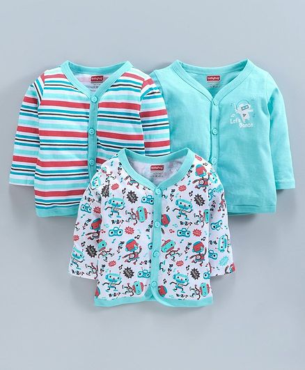 Babyhug 100% Cotton Full Sleeves Vests Printed & Striped Pack of 3 - Multicolor