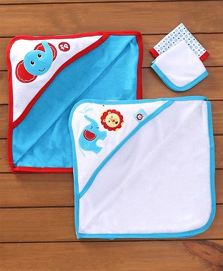Fisher Price Towels Napkins Set Monkey Print Set Of 4 - Blue