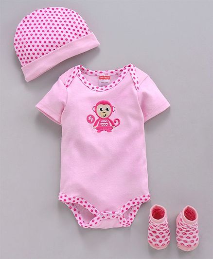 Fisher Price Cap Booties & Body Suit Monkey Print - Pink