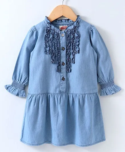 Spring Bunny Solid Frilly Full Sleeves Dress - Blue