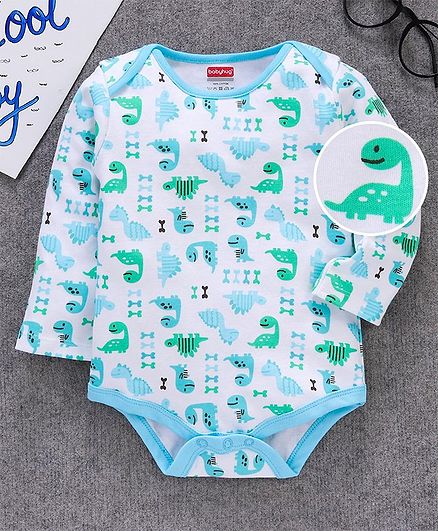 Babyhug 100 % Cotton Full Sleeves Onesie Dino Print - Blue