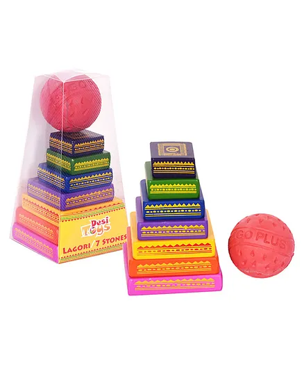 Desi Toys Seven Stone Wooden Lagori Game - Multicolor