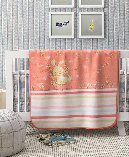 Babyhug Single Ply Mink Blanket Bunny Print - Peach
