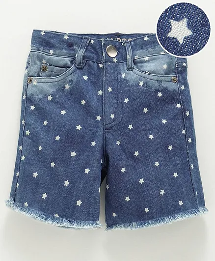 The Sandbox Clothing Co Star Print Raw Hem Shorts - Blue