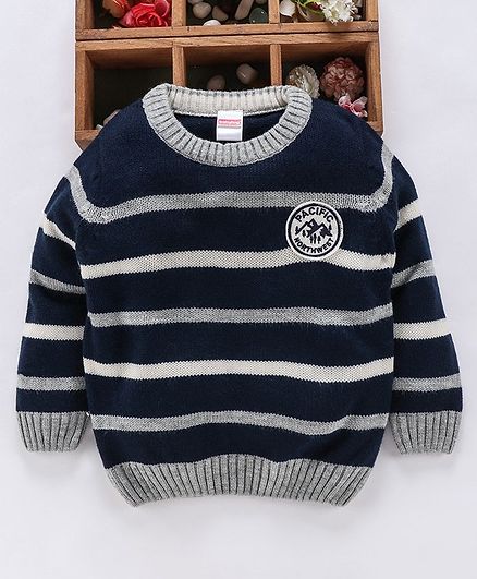 Babyhug Full Sleeves Sweater Stripe Design - Grey Navy