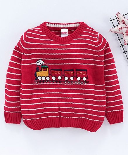Babyhug Full Sleeves Sweater Train Design- Red