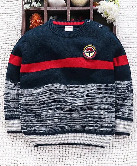 Babyhug Full Sleeves Sweater - Red Navy Blue