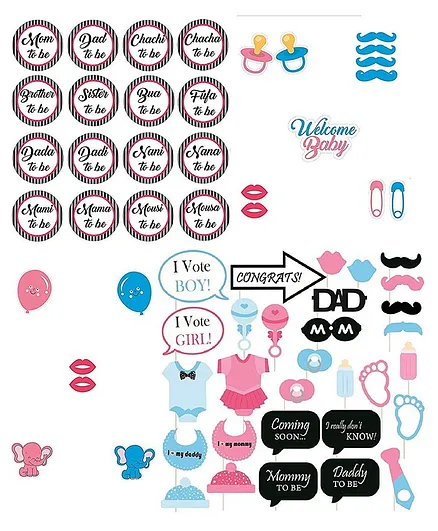 Syga Baby Shower Badges Combo Multicolour - Pack Of 30