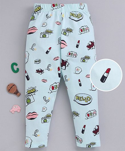 Ollypop Full Length Leggings Lipstick Print - Light Green