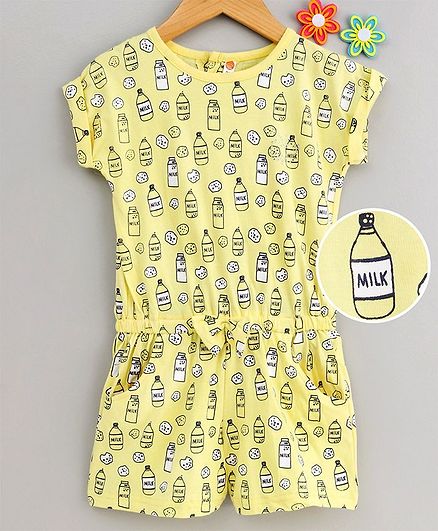 Dew Drops Short Sleeves Jumpsuit Milk & Cookies Print - Yellow