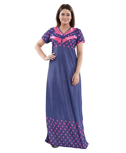 Fabme Polka Pot Print Half Sleeves Maternity Night Gown - Pink