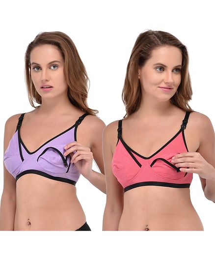 Fabme Set Of 2 Non-Wired Seamless Bra - Purple & Peach