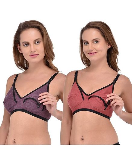 Fabme Set of 2 Non-Wired Seamless Bra - Maroon & Purple