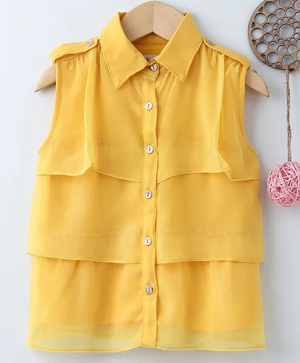 Soul Fairy Sleeveless Layered Collar Neck Top - Yellow