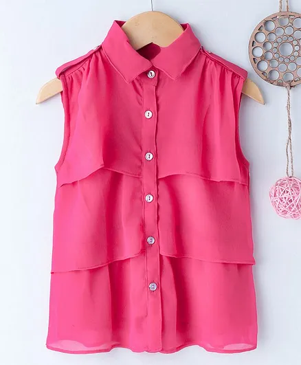 Soul Fairy Sleeveless Layered Collar Neck Top - Pink