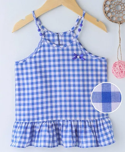 Soul Fairy Sleeveless Gingham Singlet Top - Blue