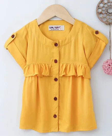 Soul Fairy Solid Ruffle Short Sleeves Top - Yellow
