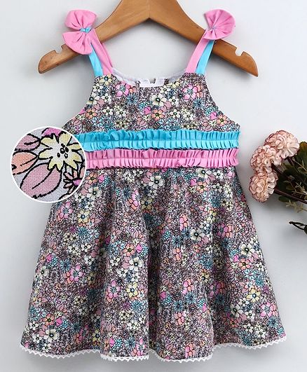 Enfance Core Flower Print Sleeveless Dress - Pink