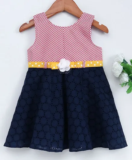 Enfance Striped Sleeveless Dress - Navy Blue
