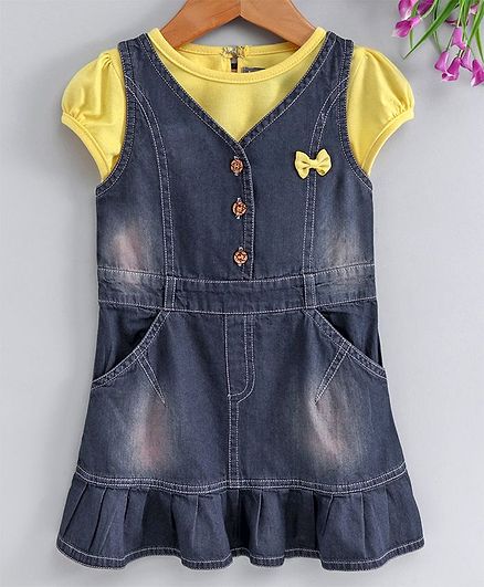 Enfance Core Solid Short Sleeves Tee With Denim Dress - Yellow