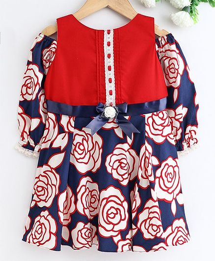 Enfance Core Flower Print Full Sleeves Dress - Red