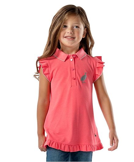 Cherry Crumble by Nitt Hyman Bird Embroidered Cap Sleeves Top - Pink