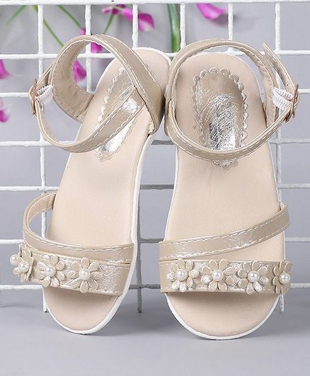 Cute Walk by Babyhug Party Wear Sandals Floral Motif - Beige