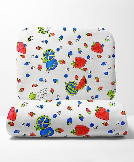 Mom's Home Organic Cotton Baby Quilt Blanket Cum Bedspread Fruits Print - Blue Red