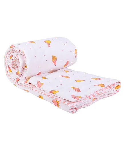 Mom's Home Organic Cotton Summer AC Baby Quilt Blanket Cum Bedspread - Multicolor