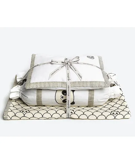 Masilo Mini Cot Set Panda Print - White Brown