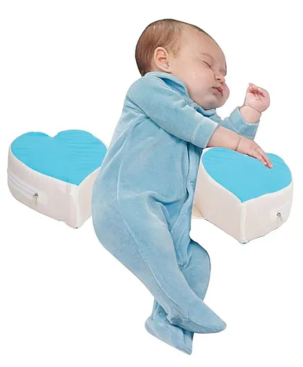 Get It Double Heart Shape Anti Roll Baby Side Pillow - Blue