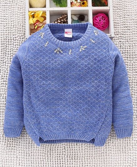 Babyhug Full Sleeves Pullover Sweater Embellished - Blue