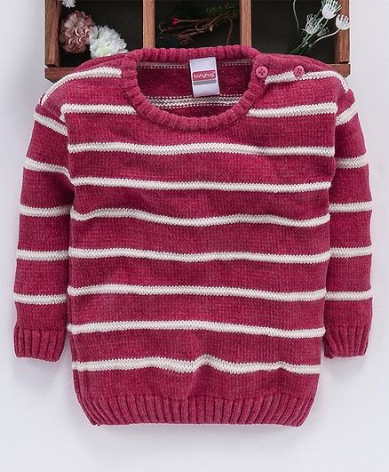 Babyhug Full Sleeves Stripe Sweater - Pink