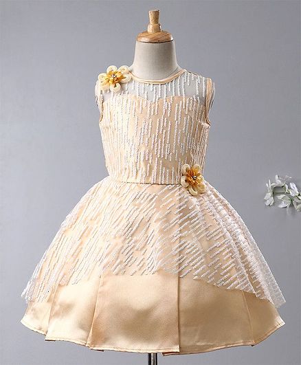 Enfance Tiny Sequin Lines Detailed Sleeveless Dress - Beige
