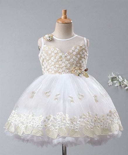 Enfance Leaves Embroidered Hem Sleeveless Dress - Cream